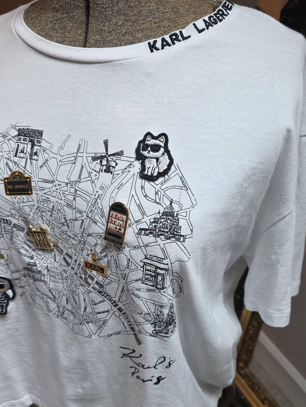 Karl Lagerfeld White Paris Map Pin & Patch Tee
